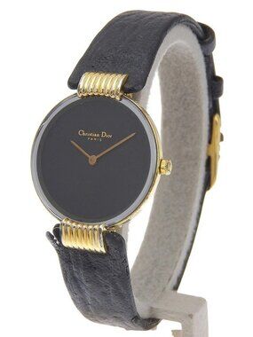 Dior Bakira Watches 46.153-4 blackDial Plated Gold/leather Quartz Analog d...